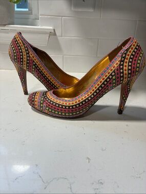 Report Signature Multicolor Striped Studded High Heels
